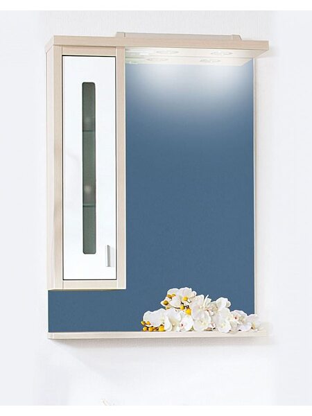 Шкаф-зеркало БАЛИ 62 L светлая/белый глянец