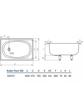 Ванна стальная KOLLER POOL 105*70 с ножками (B15E1200E)