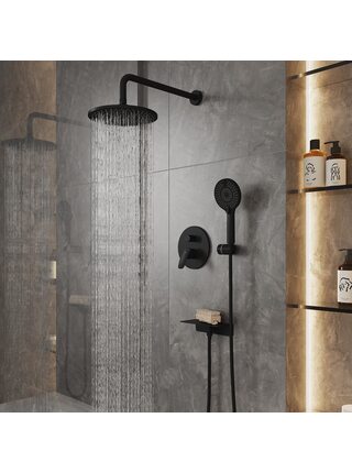 Душевая система скрытого монтажа с тропическим душем и ручным душем, черный матовый, Rora, Milardo, RORBL02M67